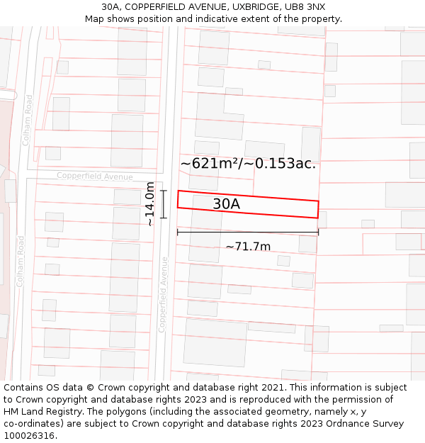 30A, COPPERFIELD AVENUE, UXBRIDGE, UB8 3NX: Plot and title map