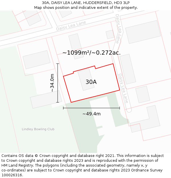 30A, DAISY LEA LANE, HUDDERSFIELD, HD3 3LP: Plot and title map