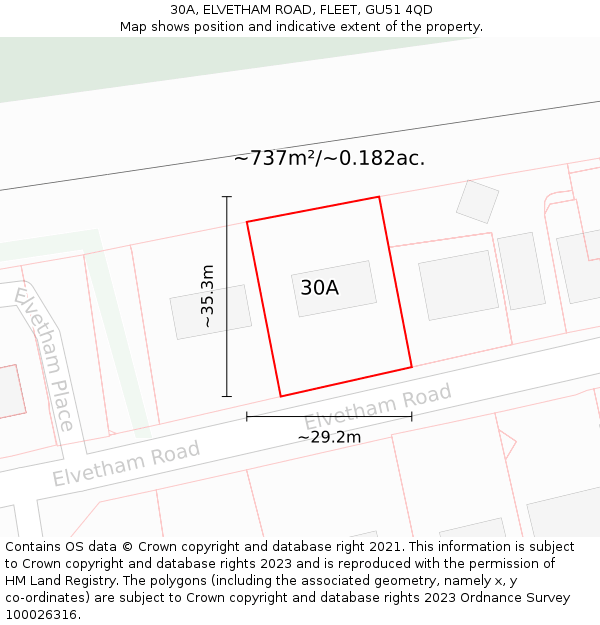 30A, ELVETHAM ROAD, FLEET, GU51 4QD: Plot and title map