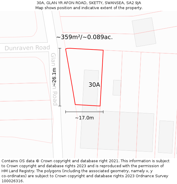 30A, GLAN YR AFON ROAD, SKETTY, SWANSEA, SA2 9JA: Plot and title map