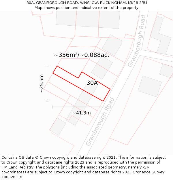 30A, GRANBOROUGH ROAD, WINSLOW, BUCKINGHAM, MK18 3BU: Plot and title map