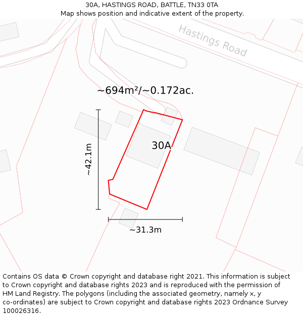 30A, HASTINGS ROAD, BATTLE, TN33 0TA: Plot and title map