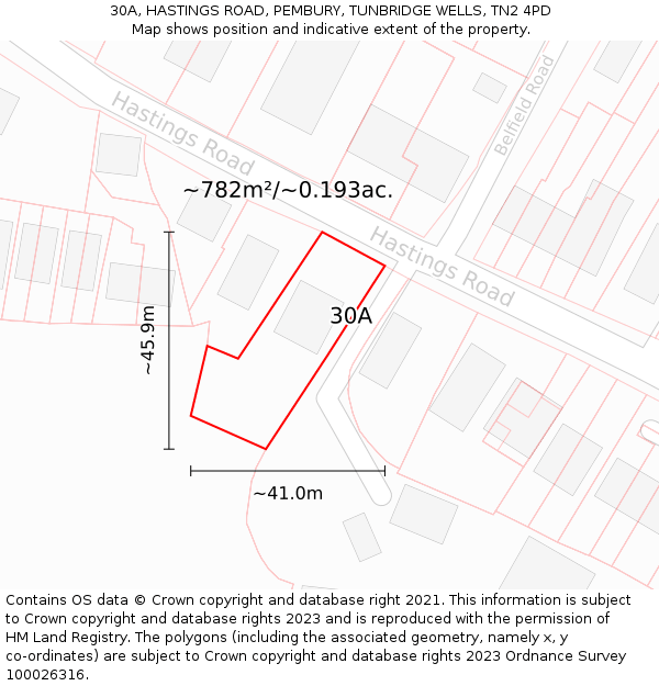 30A, HASTINGS ROAD, PEMBURY, TUNBRIDGE WELLS, TN2 4PD: Plot and title map