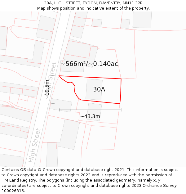 30A, HIGH STREET, EYDON, DAVENTRY, NN11 3PP: Plot and title map