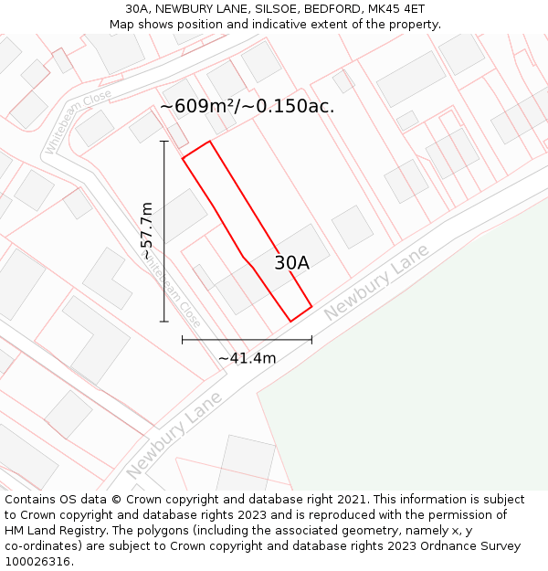 30A, NEWBURY LANE, SILSOE, BEDFORD, MK45 4ET: Plot and title map