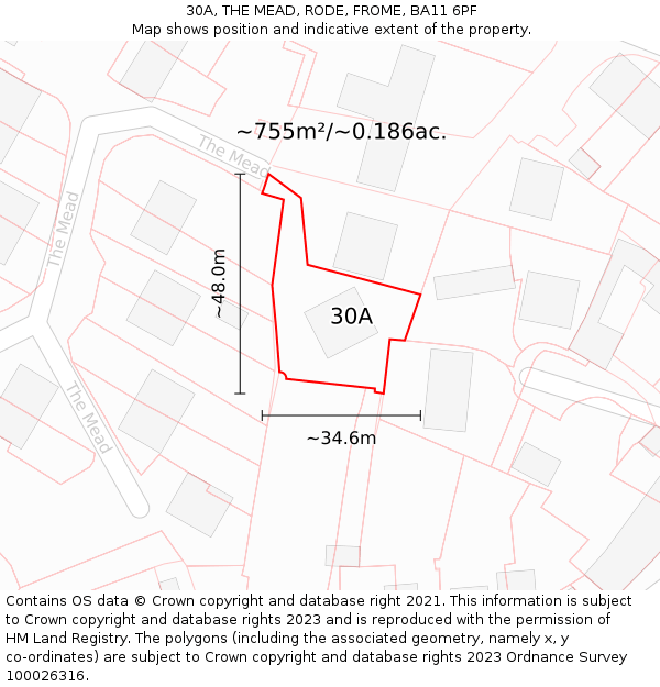 30A, THE MEAD, RODE, FROME, BA11 6PF: Plot and title map