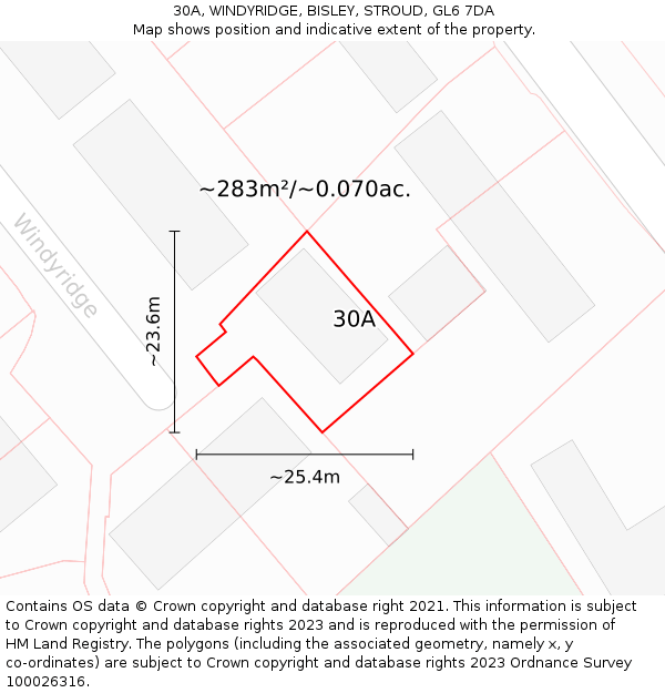 30A, WINDYRIDGE, BISLEY, STROUD, GL6 7DA: Plot and title map