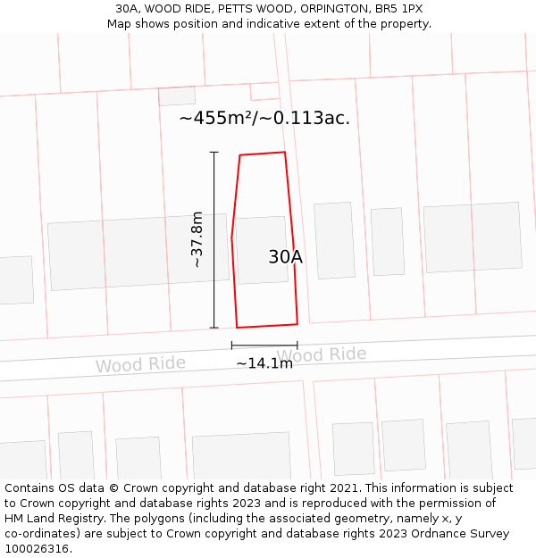 30A, WOOD RIDE, PETTS WOOD, ORPINGTON, BR5 1PX: Plot and title map