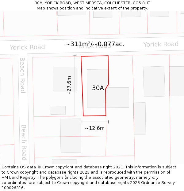 30A, YORICK ROAD, WEST MERSEA, COLCHESTER, CO5 8HT: Plot and title map