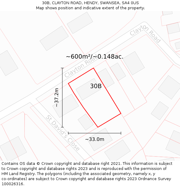 30B, CLAYTON ROAD, HENDY, SWANSEA, SA4 0US: Plot and title map