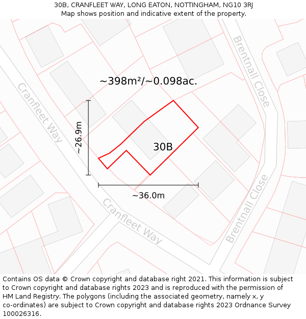 30B, CRANFLEET WAY, LONG EATON, NOTTINGHAM, NG10 3RJ: Plot and title map