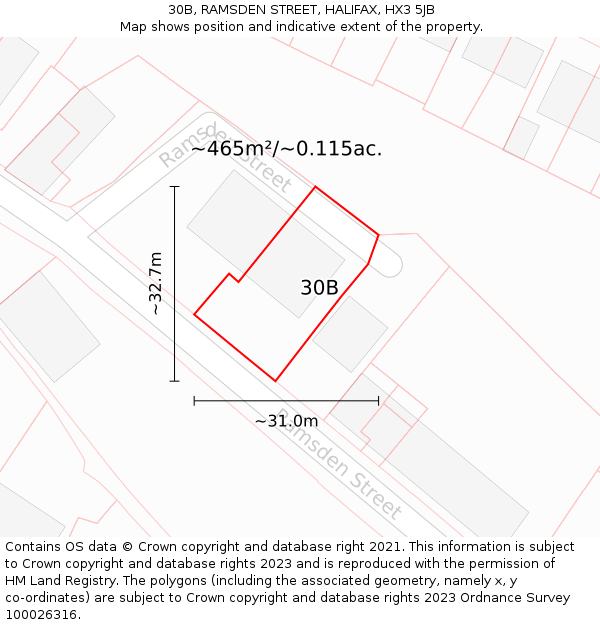 30B, RAMSDEN STREET, HALIFAX, HX3 5JB: Plot and title map