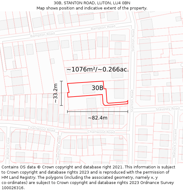 30B, STANTON ROAD, LUTON, LU4 0BN: Plot and title map