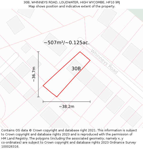 30B, WHINNEYS ROAD, LOUDWATER, HIGH WYCOMBE, HP10 9RJ: Plot and title map
