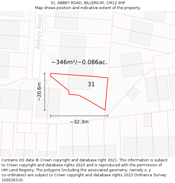 31, ABBEY ROAD, BILLERICAY, CM12 9NF: Plot and title map