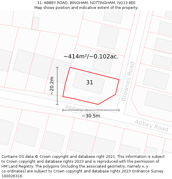 31, ABBEY ROAD, BINGHAM, NOTTINGHAM, NG13 8EE: Plot and title map