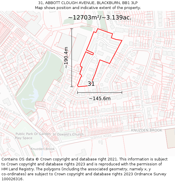 31, ABBOTT CLOUGH AVENUE, BLACKBURN, BB1 3LP: Plot and title map