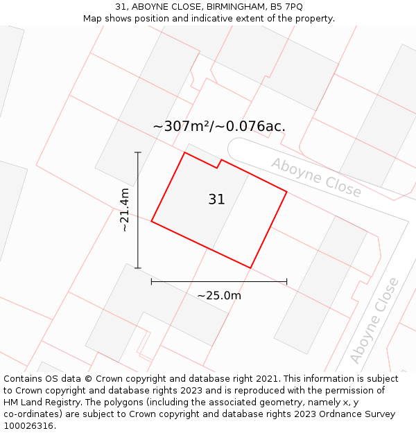31, ABOYNE CLOSE, BIRMINGHAM, B5 7PQ: Plot and title map