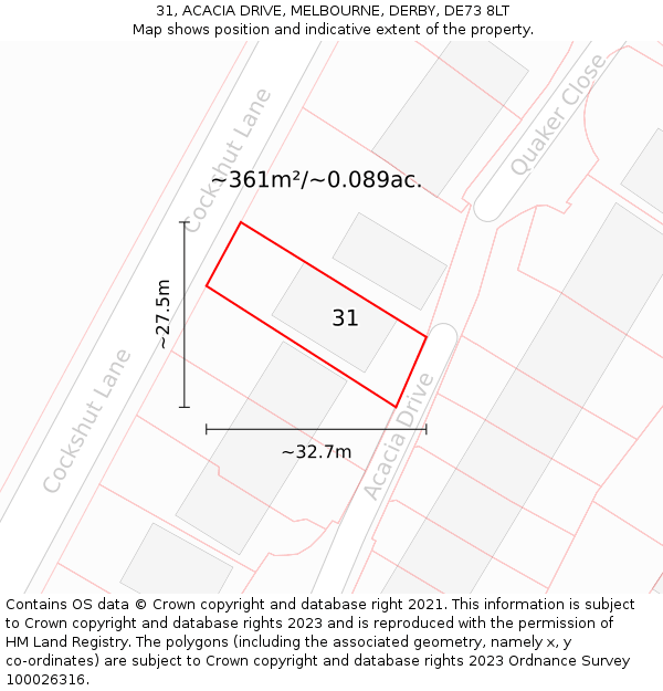 31, ACACIA DRIVE, MELBOURNE, DERBY, DE73 8LT: Plot and title map