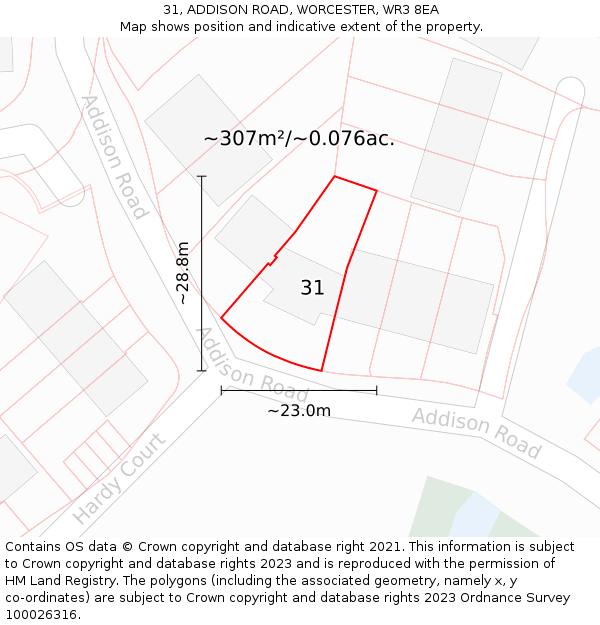 31, ADDISON ROAD, WORCESTER, WR3 8EA: Plot and title map