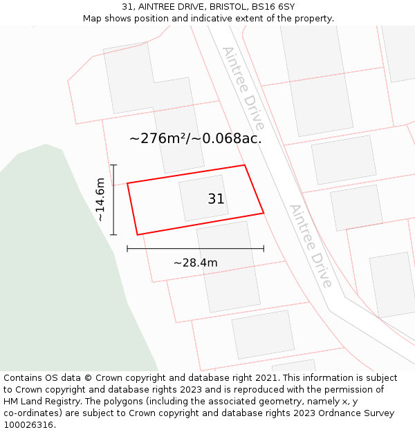 31, AINTREE DRIVE, BRISTOL, BS16 6SY: Plot and title map