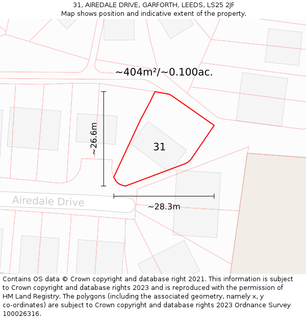 31, AIREDALE DRIVE, GARFORTH, LEEDS, LS25 2JF: Plot and title map