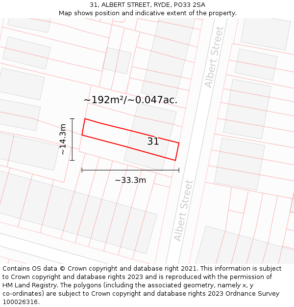 31, ALBERT STREET, RYDE, PO33 2SA: Plot and title map