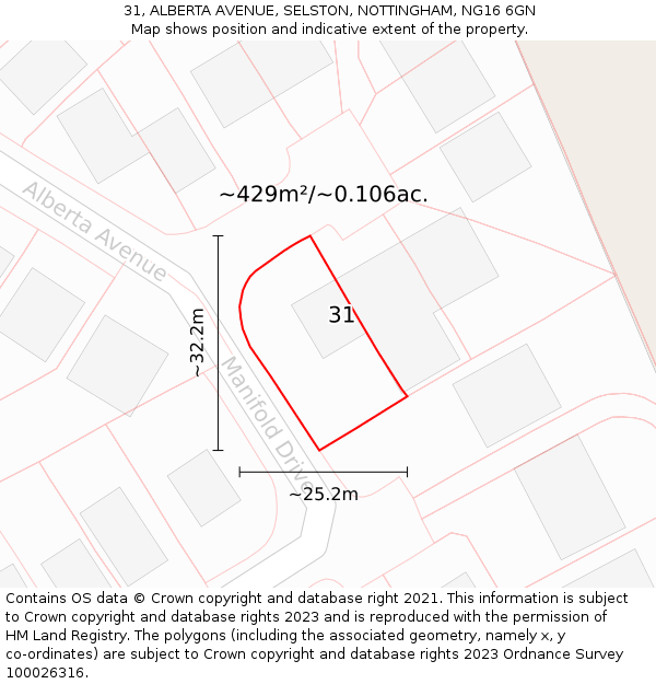 31, ALBERTA AVENUE, SELSTON, NOTTINGHAM, NG16 6GN: Plot and title map