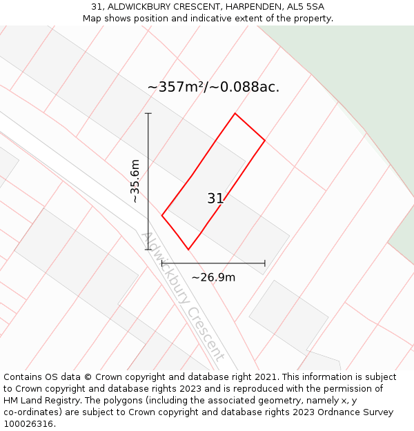 31, ALDWICKBURY CRESCENT, HARPENDEN, AL5 5SA: Plot and title map