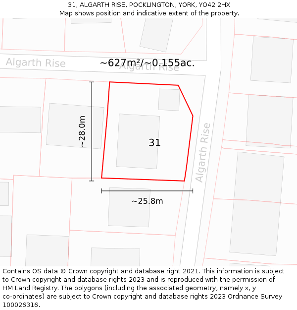 31, ALGARTH RISE, POCKLINGTON, YORK, YO42 2HX: Plot and title map