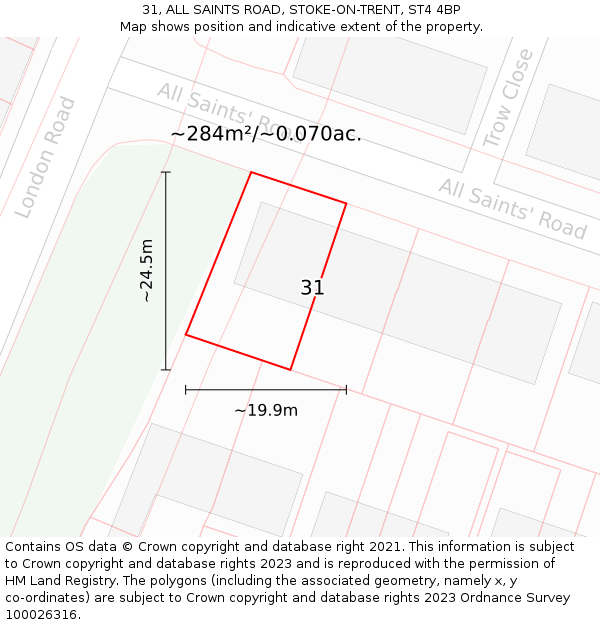 31, ALL SAINTS ROAD, STOKE-ON-TRENT, ST4 4BP: Plot and title map