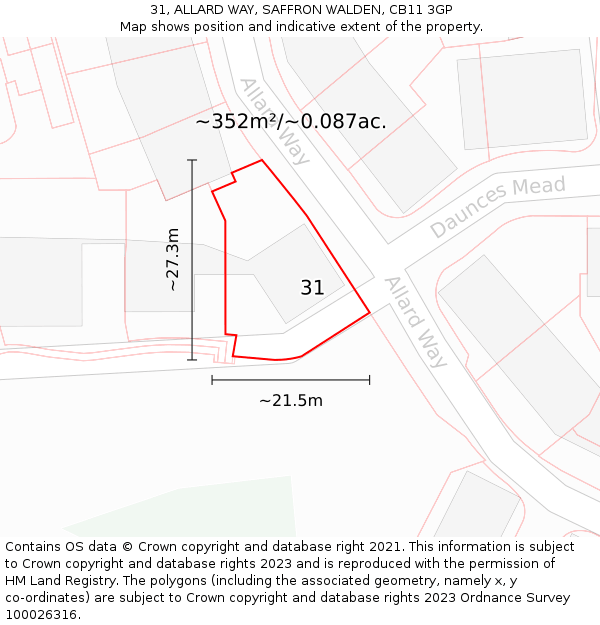 31, ALLARD WAY, SAFFRON WALDEN, CB11 3GP: Plot and title map