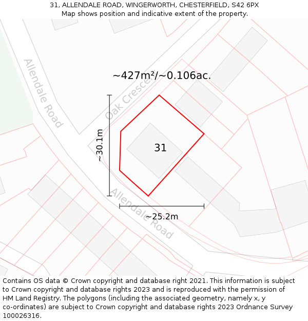 31, ALLENDALE ROAD, WINGERWORTH, CHESTERFIELD, S42 6PX: Plot and title map