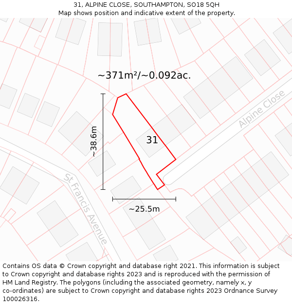 31, ALPINE CLOSE, SOUTHAMPTON, SO18 5QH: Plot and title map