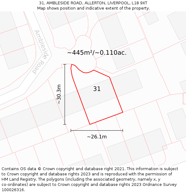 31, AMBLESIDE ROAD, ALLERTON, LIVERPOOL, L18 9XT: Plot and title map