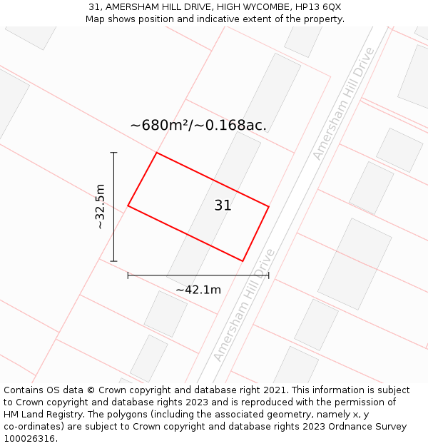 31, AMERSHAM HILL DRIVE, HIGH WYCOMBE, HP13 6QX: Plot and title map