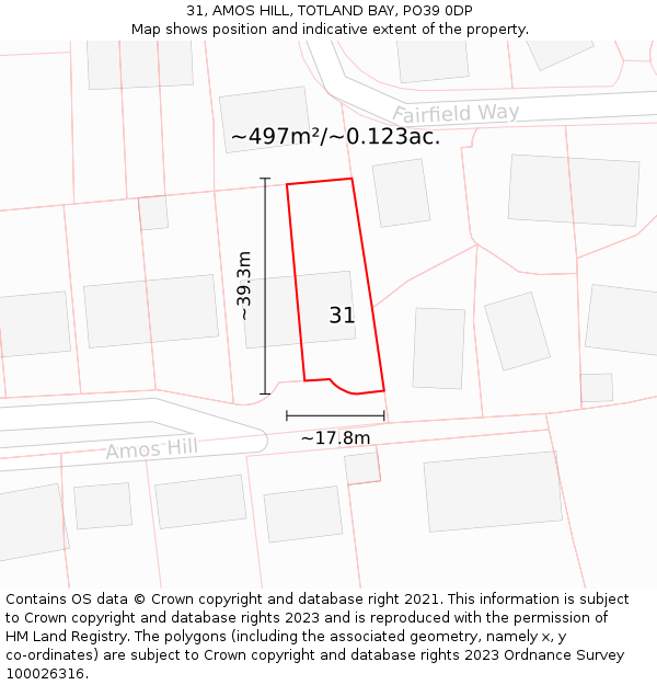 31, AMOS HILL, TOTLAND BAY, PO39 0DP: Plot and title map