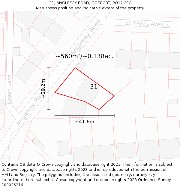 31, ANGLESEY ROAD, GOSPORT, PO12 2EG: Plot and title map