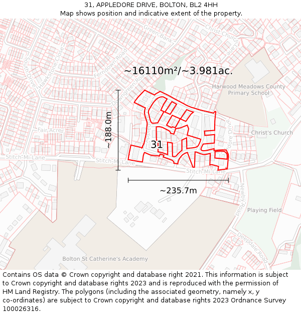 31, APPLEDORE DRIVE, BOLTON, BL2 4HH: Plot and title map