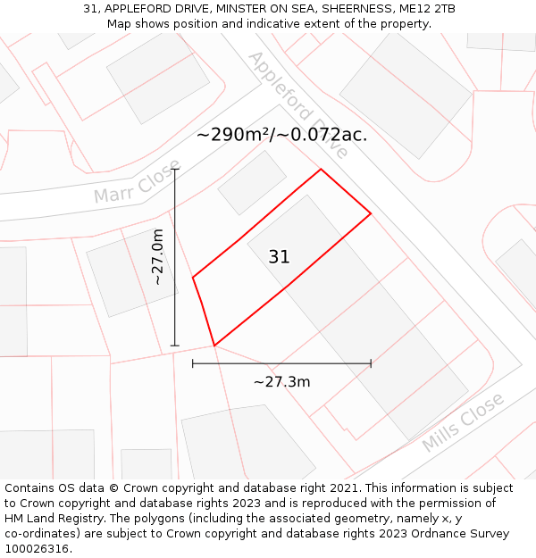 31, APPLEFORD DRIVE, MINSTER ON SEA, SHEERNESS, ME12 2TB: Plot and title map