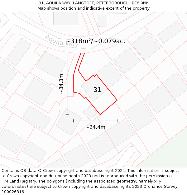 31, AQUILA WAY, LANGTOFT, PETERBOROUGH, PE6 9NN: Plot and title map