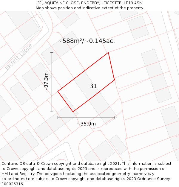 31, AQUITAINE CLOSE, ENDERBY, LEICESTER, LE19 4SN: Plot and title map