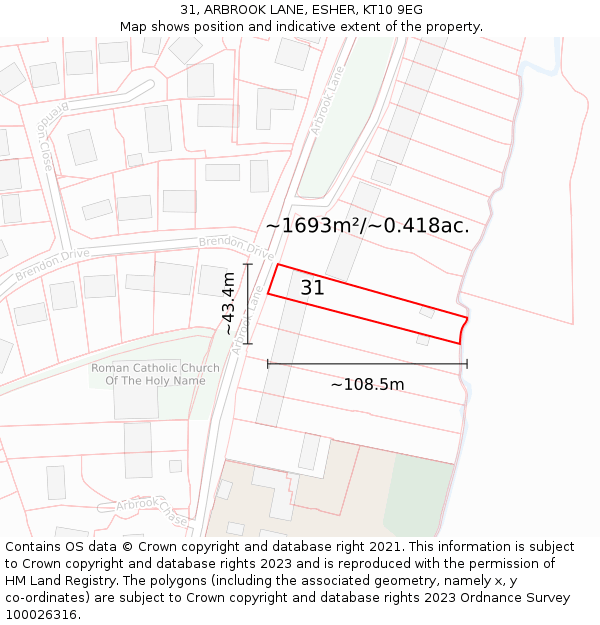 31, ARBROOK LANE, ESHER, KT10 9EG: Plot and title map