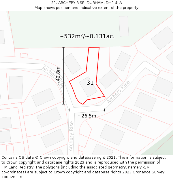 31, ARCHERY RISE, DURHAM, DH1 4LA: Plot and title map