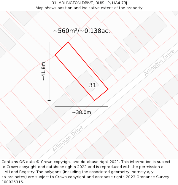 31, ARLINGTON DRIVE, RUISLIP, HA4 7RJ: Plot and title map