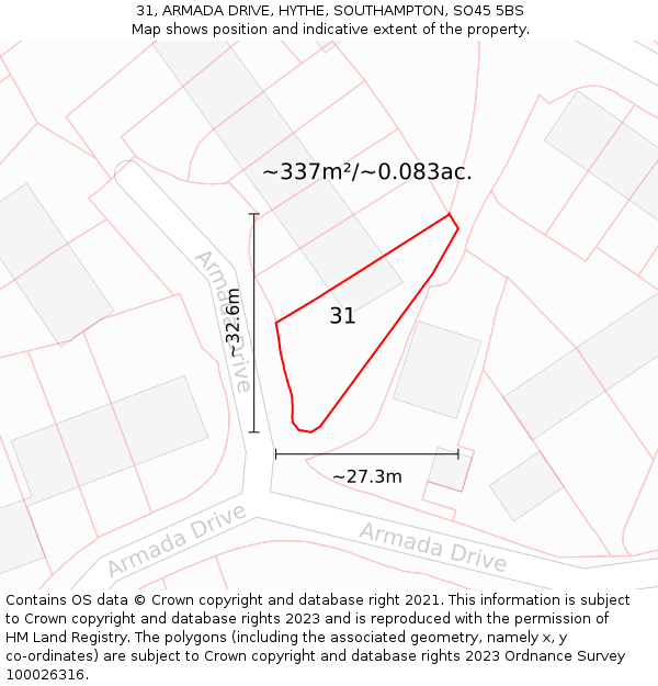 31, ARMADA DRIVE, HYTHE, SOUTHAMPTON, SO45 5BS: Plot and title map