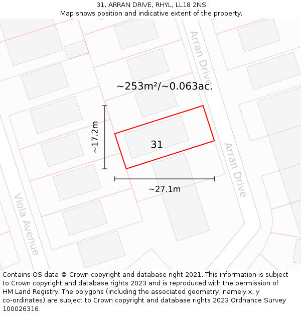 31, ARRAN DRIVE, RHYL, LL18 2NS: Plot and title map