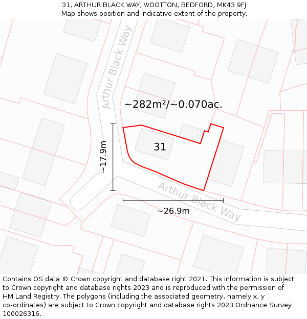 31, ARTHUR BLACK WAY, WOOTTON, BEDFORD, MK43 9FJ: Plot and title map