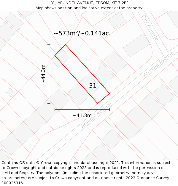 31, ARUNDEL AVENUE, EPSOM, KT17 2RF: Plot and title map