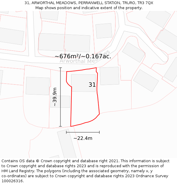 31, ARWORTHAL MEADOWS, PERRANWELL STATION, TRURO, TR3 7QX: Plot and title map